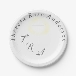 Personalised Silver Cross Christening Paper Plate