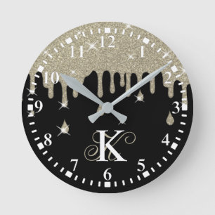 Personalised Silver Drip Glitter Effect & Sparkles Round Clock