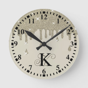 Personalised Silver Drip Glitter Effect & Sparkles Round Clock