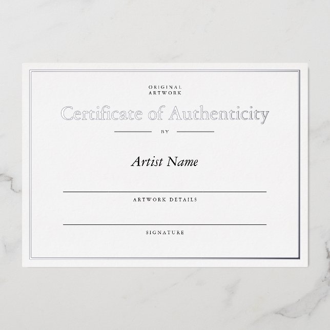 Personalised Silver Foil Certificate Authenticity (Front)