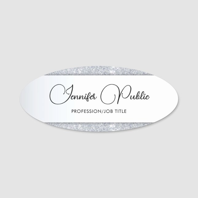 Personalised Silver Glitter Calligraphy Template Name Tag (Front)