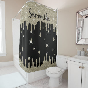 Personalised Silver Glitter Effect Sparkle Shower Curtain