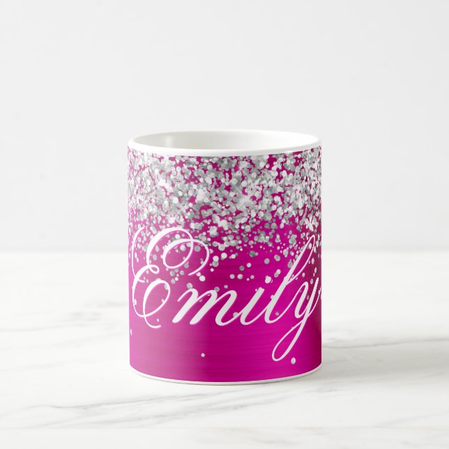 Personalised Silver Glitter Hot Pink Foil Coffee Mug (Center)
