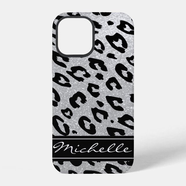 Personalised silver glitter leopard iPhone 12 case (Back)