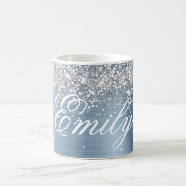 Personalised Silver Glitter Light Blue Foil Coffee Mug (Center)
