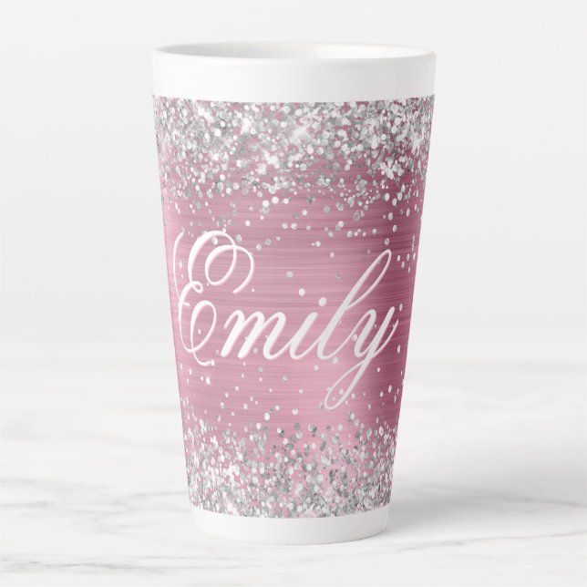 Personalised Silver Glitter Light Pink Foil Latte Mug (Front)