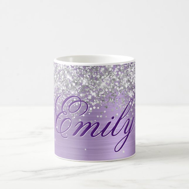 Personalised Silver Glitter Light Purple Foil Coffee Mug (Center)