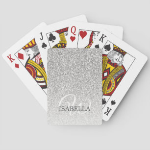 Personalised Silver Glitter Ombre Name Monogram Playing Cards