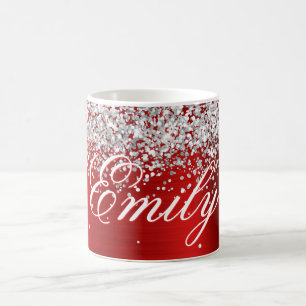 Personalised Silver Glitter Red Foil Coffee Mug