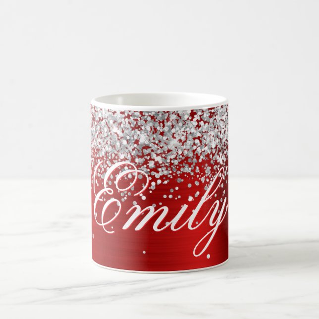 Personalised Silver Glitter Red Foil Coffee Mug (Center)