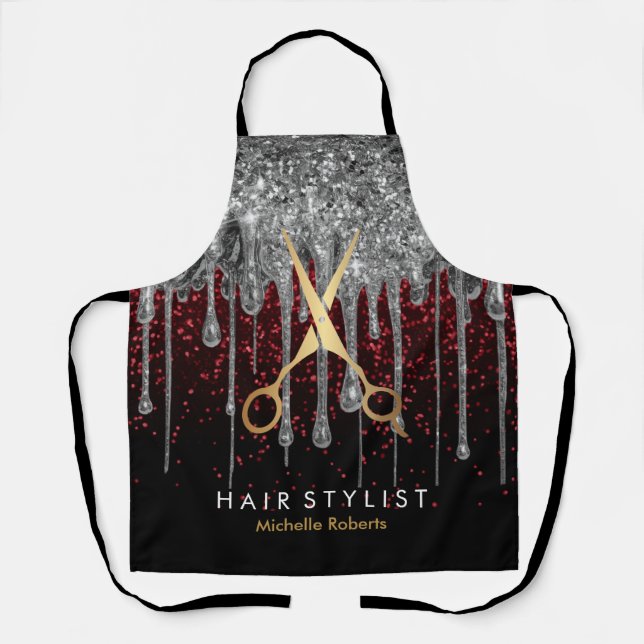 Personalised silver Glitter Scissors Hair Salon    Apron (Front)