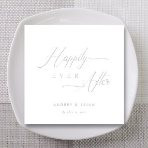 Personalised Silver 'Happily Ever After' Wedding Napkin