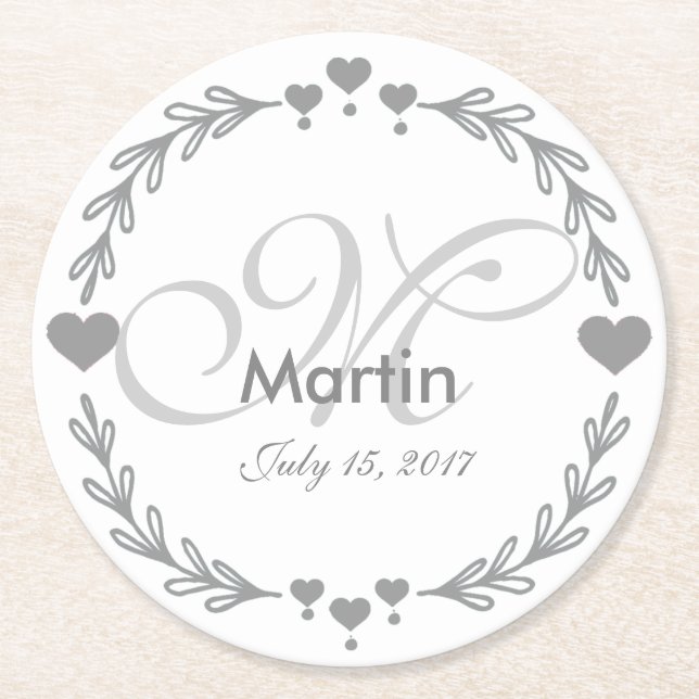Personalised Silver Heart Wedding Favour Coasters (Front)