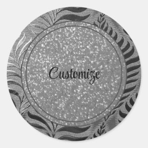 Personalised Silver Leaf Motif 2 Classic Round Sticker