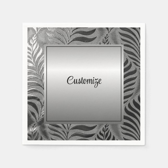 Personalised Silver Leaf Motif Napkin (Front)