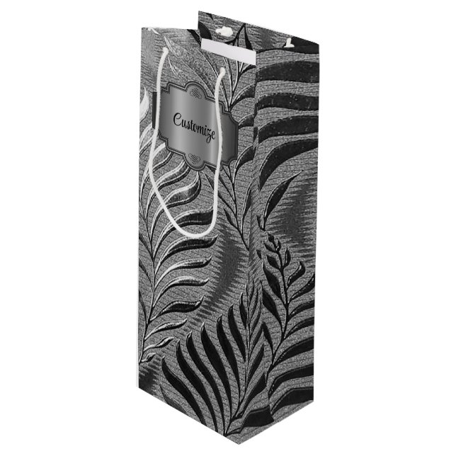 Personalised Silver Leaf Motif   Wine Gift Bag (Front Angled)