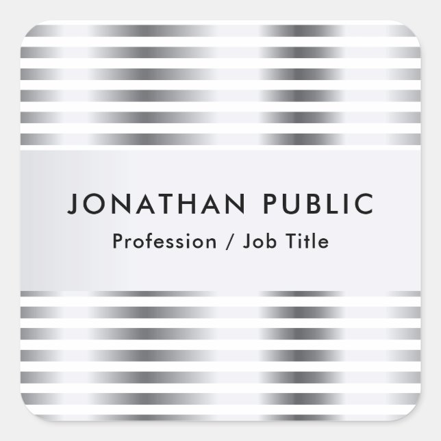Personalised Silver Look Elegant Template Square Sticker (Front)