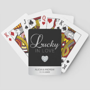 Personalised Silver LUCKY IN LOVE Wedding Favours Playing Cards