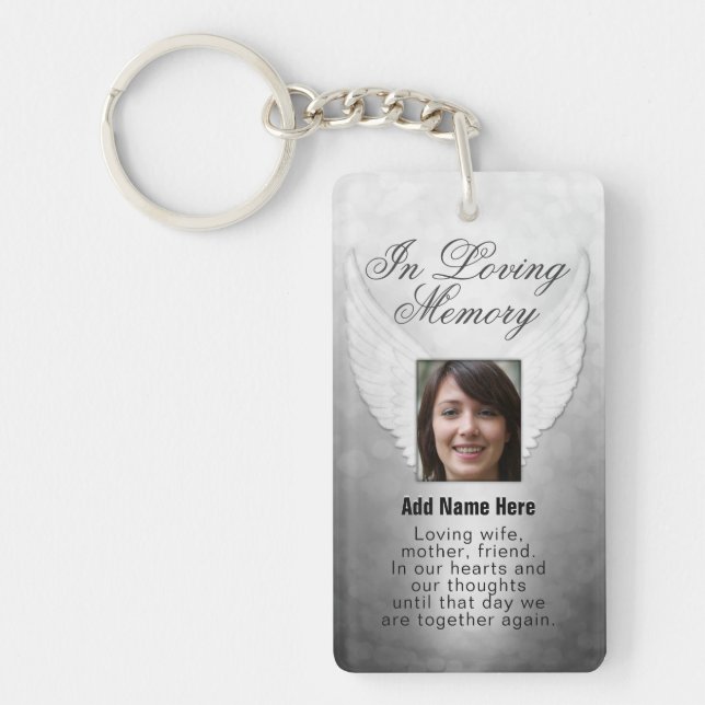 Personalised Silver Memorial Angel Wings Add Photo Key Ring (Front)