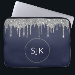 Personalised Silver Navy Blue Glitter Monogram Laptop Sleeve<br><div class="desc">Personalised Silver and Navy Blue Faux Glitter and Sparkle Elegant Monogrammed Initials Case. This case can be customised to include your initial and first name.</div>