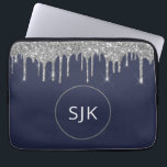 Personalised Silver Navy Blue Glitter Monogram Laptop Sleeve<br><div class="desc">Personalised Silver and Navy Blue Faux Glitter and Sparkle Elegant Monogrammed Initials Case. This case can be customised to include your initial and first name.</div>