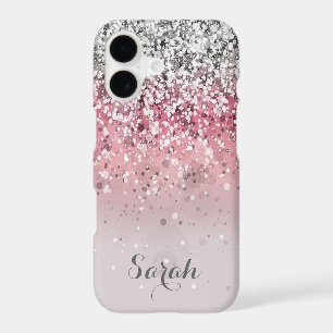 personalised silver pink glitter iphone case