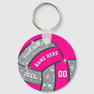 Personalised Silver, Pink, White Volleyball Key Ring