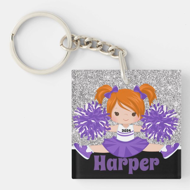 Personalised Silver & Purple Cheerleading Keychain (Front)