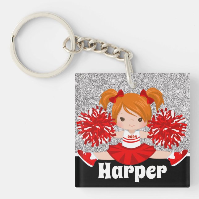 Personalised Silver & Red Cheerleading Keychain (Front)