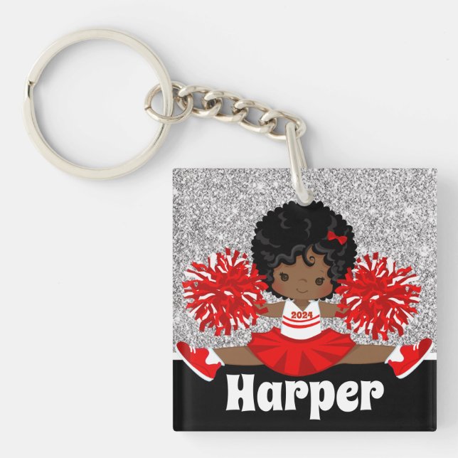 Personalised Silver & Red Cheerleading Keychain (Front)