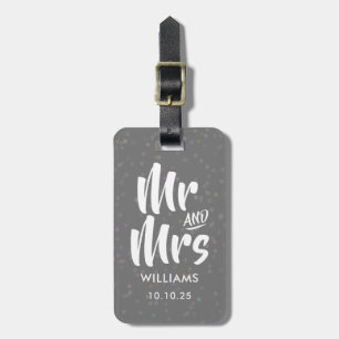 Personalised Silver Stardust Confetti Mr and Mrs Luggage Tag