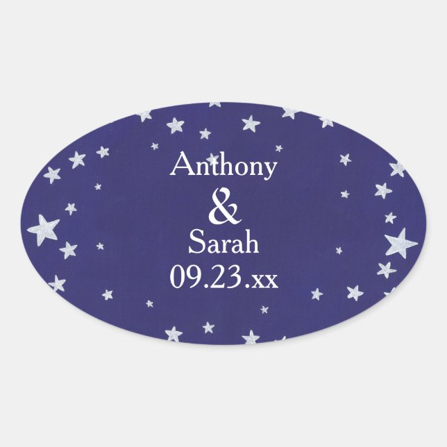 Personalised Silver Stars Blue Save date Stickers (Front)