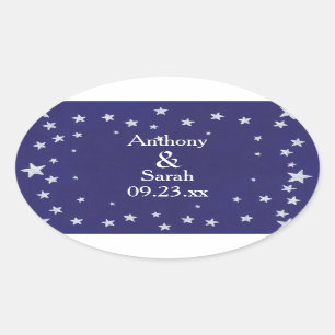 Personalised Silver Stars Blue Save date Stickers