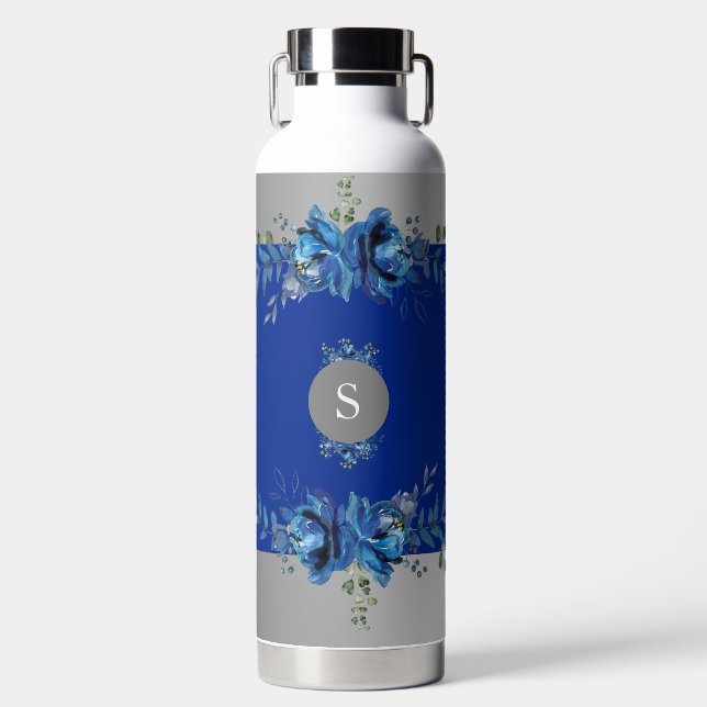 Personalised Silver Stream: Cobalt Blue  Water Bottle (Front)