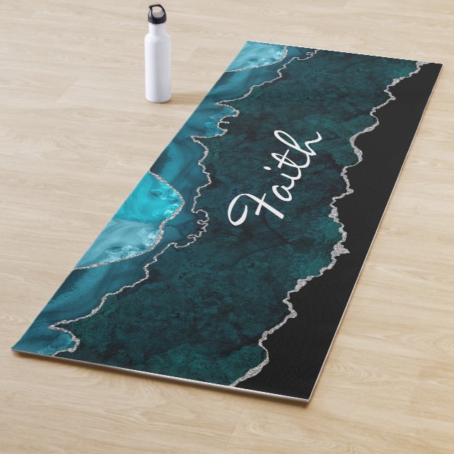 Personalised Silver & Teal Agate Yoga Mat (In Situ)