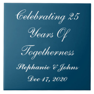 Personalised Silver Wedding Anniversary Blue White Ceramic Tile