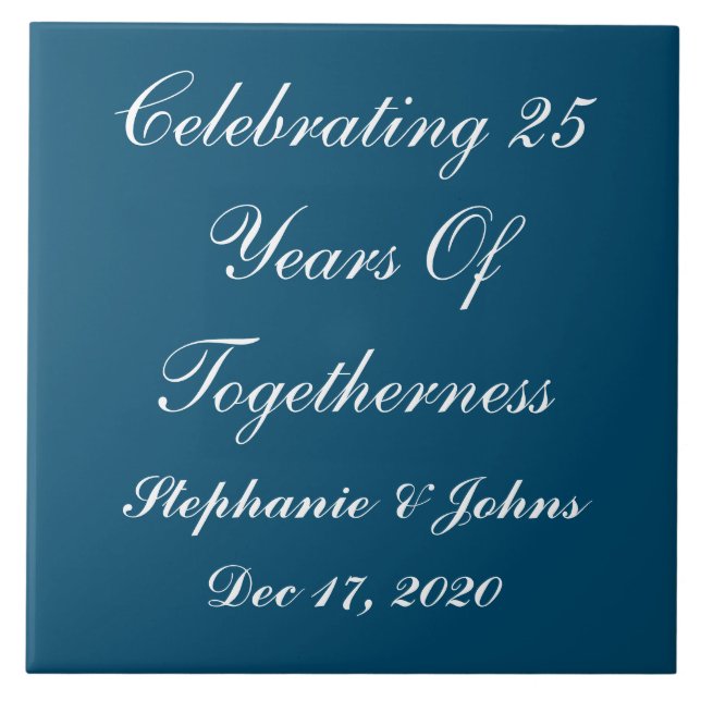 Personalised Silver Wedding Anniversary Blue White Ceramic Tile (Front)