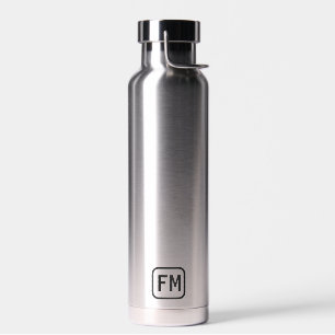 Personalised Silver with Black Modern Monogram Water Bottle