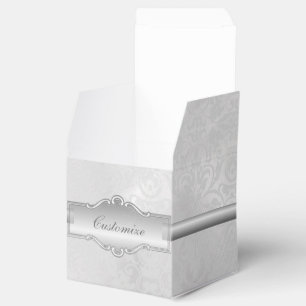 Personalised Silvery White Damask Cube Favour Box