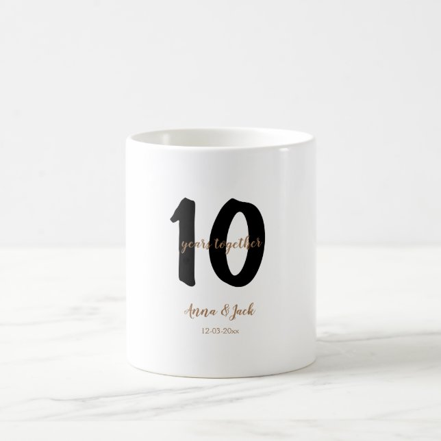 personalised simple 10 years anniversary name date coffee mug (Center)