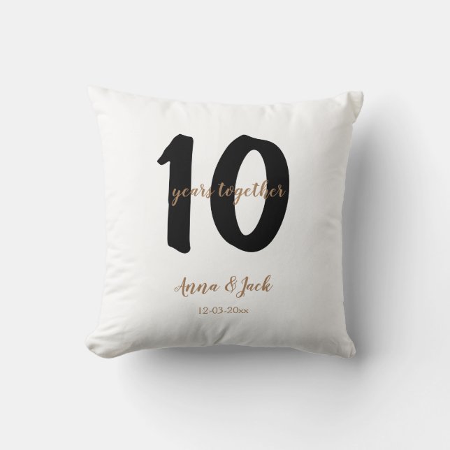 personalised simple 10 years anniversary name date cushion (Front)