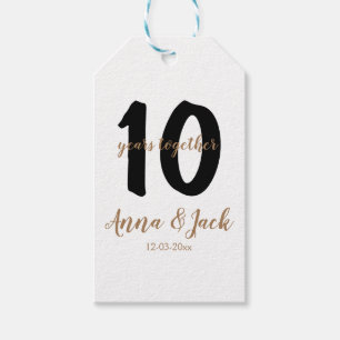personalised simple 10 years anniversary name date gift tags