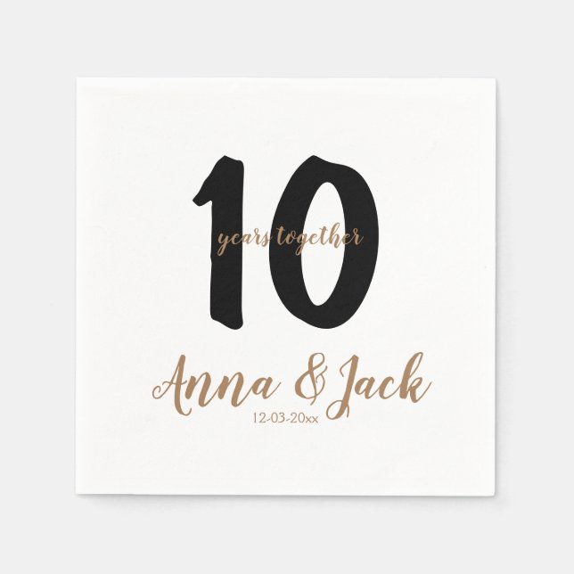 personalised simple 10 years anniversary name date napkin (Front)