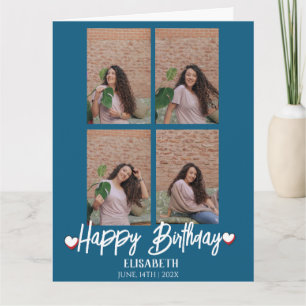 Personalised Simple Birthday Stylish Four Photo Card