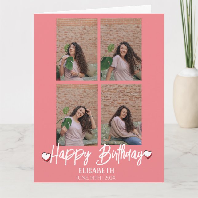 Personalised Simple Birthday Stylish Four Photo Card (Front)