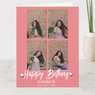 Personalised Simple Birthday Stylish Four Photo Card