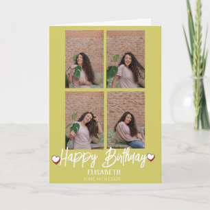 Personalised Simple Birthday Stylish Four Photo Card