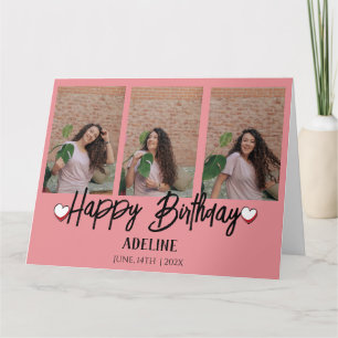 Personalised Simple Birthday Stylish Three Photo Card
