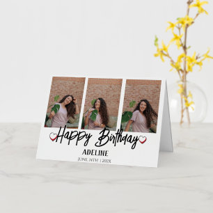 Personalised Simple Birthday Stylish Three Photo Foil Greeting Card