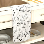 Personalised Simple Black white floral pattern  Tea Towel<br><div class="desc">Elevate your kitchen decor with this Personalised Simple Black White Floral Pattern Kitchen Towel. Featuring my chic black and white floral pattern, this elegant kitchen towel adds a touch of modern sophistication to any kitchen. Personalise it with a name in a modern script or custom message for a truly unique...</div>